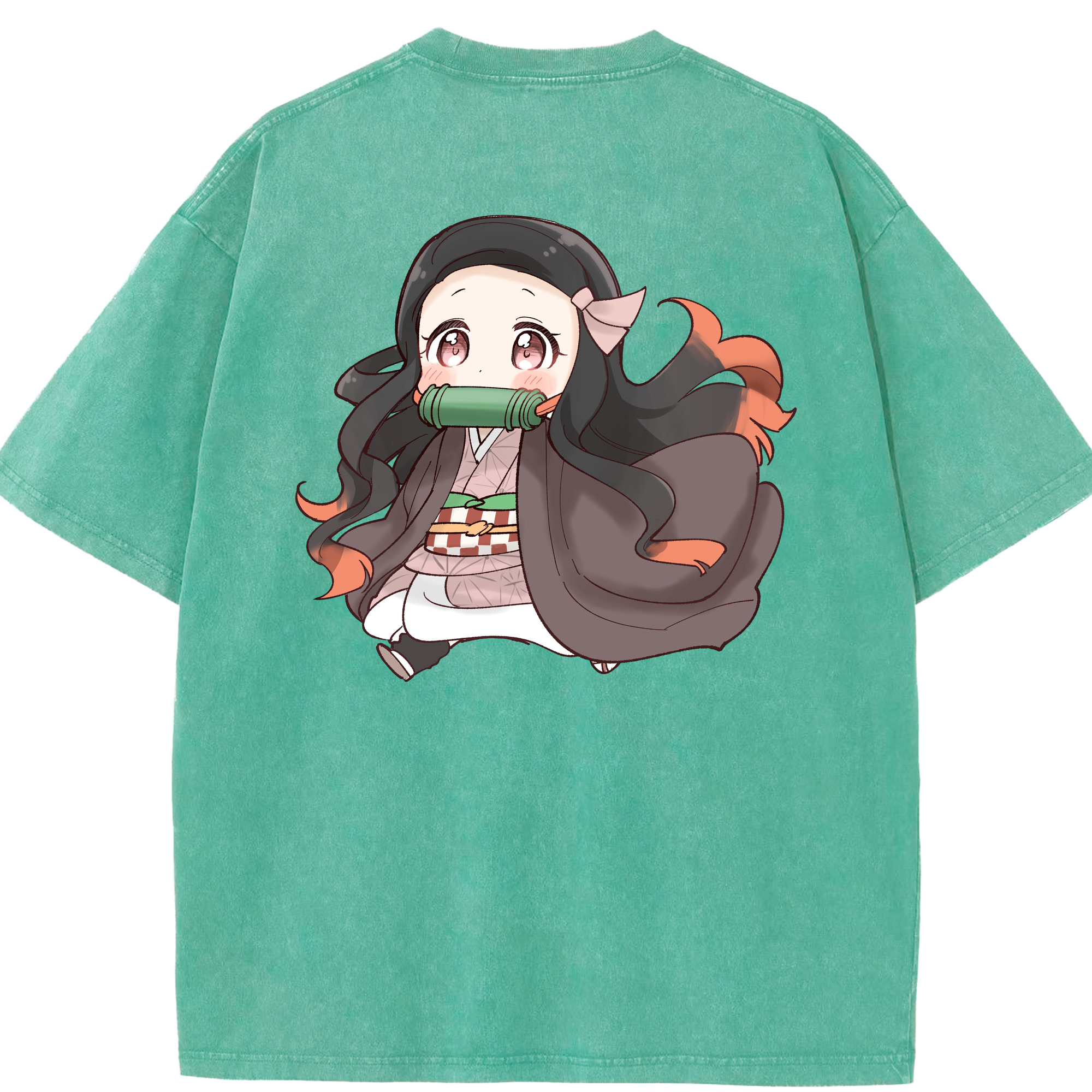 （画像用） 鬼滅の刃（きめつのやいば）竈門 禰󠄀豆子／かまど ねずこ Kamado Nezuko 綿100% ヴィンテージ風 半袖Tシャツ（背面プリント）